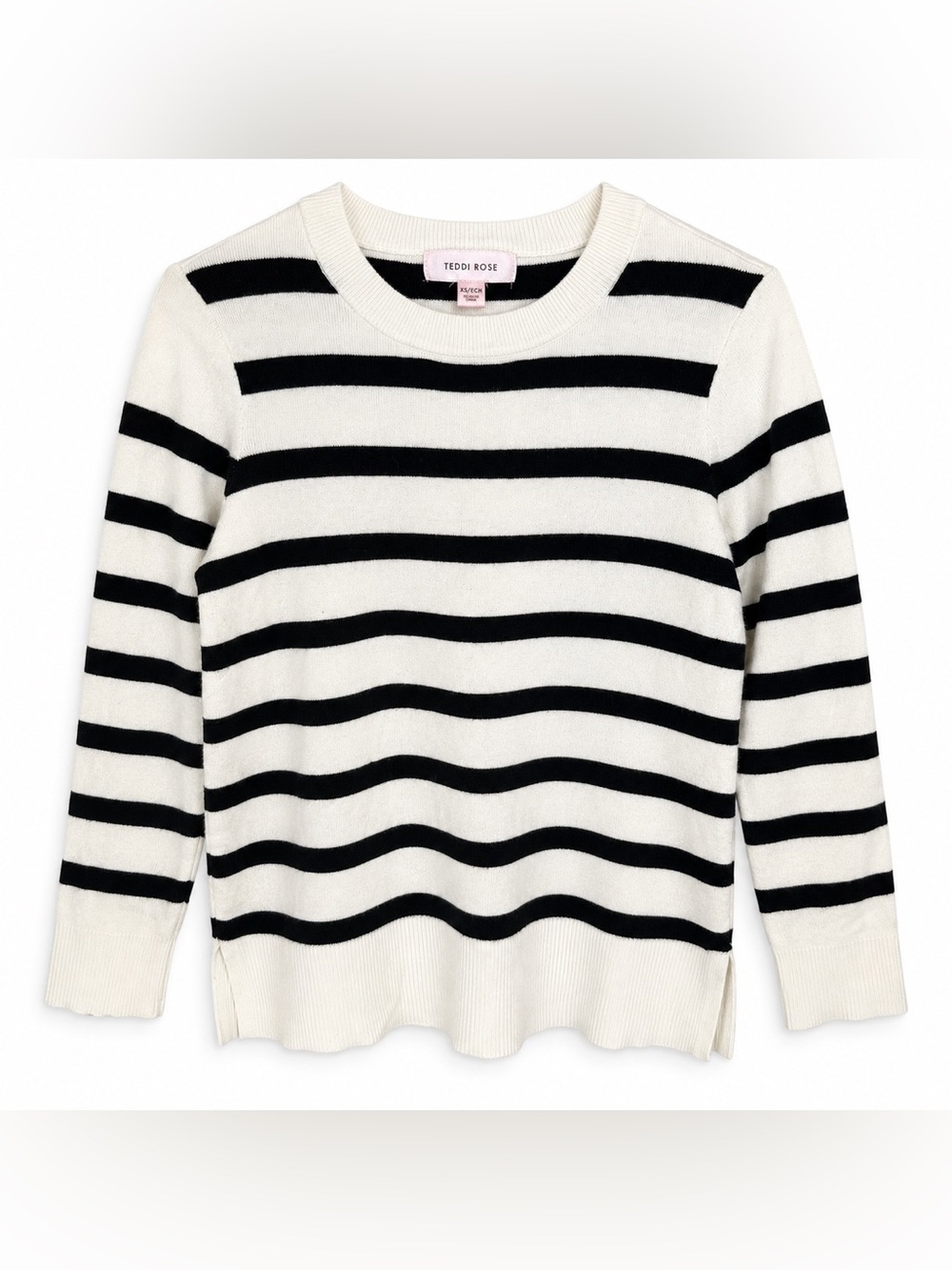 Teddi Rose Black Ivory Striped Crewneck Sweater XS